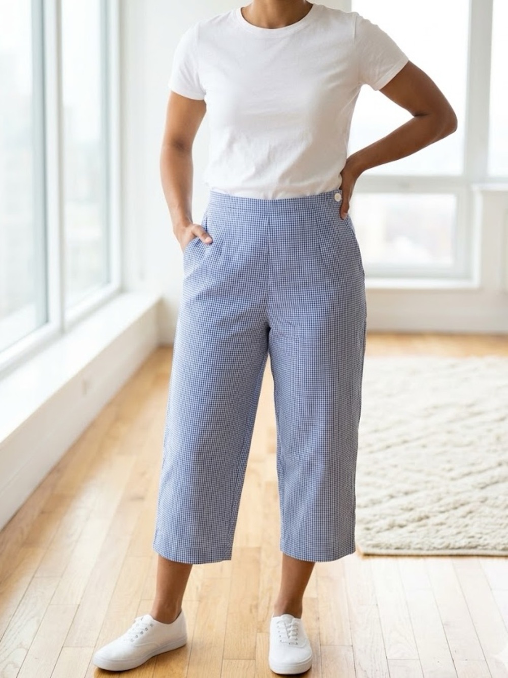 VINTAGE BRIGGS New York Blue & White Gingham Cropped Pants/Capris High Waist